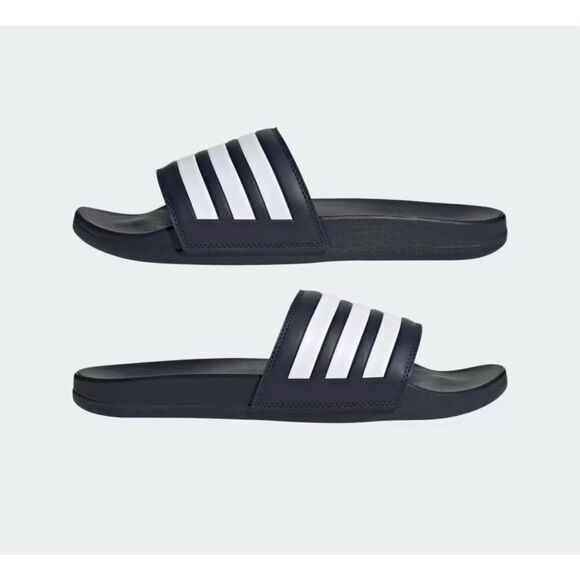 NWT ADIDAS Slides Adilette Comfort Black White Stripes Unisex Men 10 Women 11 - Picture 1 of 9